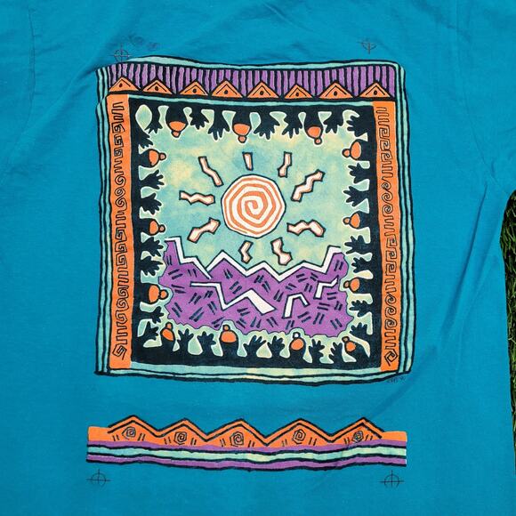 Vintage 1990 Aztec Sunset Art Shirt Medium 18x25 Native-American - Picture 3 of 15